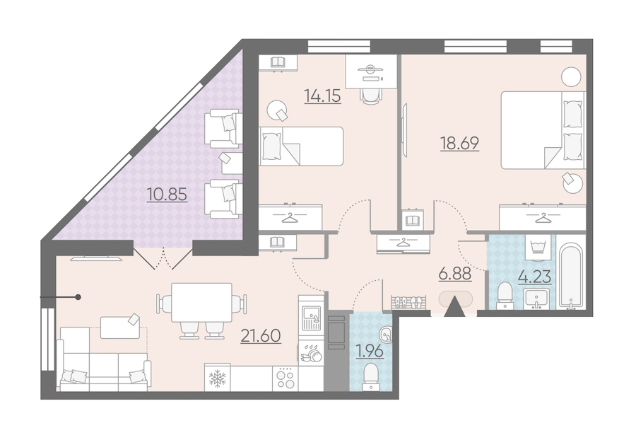 Двухкомнатная квартира в : площадь 72.94 м2 , этаж: 10 – купить в Санкт-Петербурге